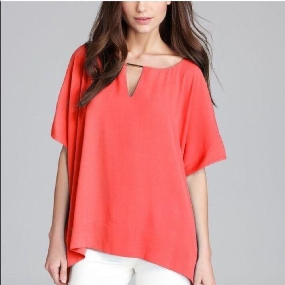 Diane von Furstenberg Oversized Blouse Dolman Top Silver Metal Accent